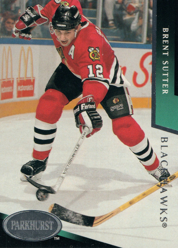 #308 Brent Sutter Chicago Blackhawks 1992-93 Parkhurst Hockey Card OZA
