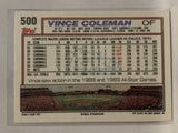 #500 Vince Coleman New York Mets 1992 Topps Baseball Card