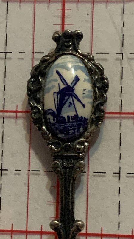 Blue White Windmill Dezet 90 Sterling Souvenir Spoon