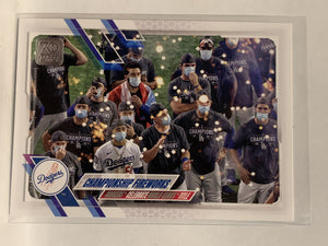 #490 Championship Fireworks Los Angeles Dodgers 2021 Topps Series 2 Baseball Card