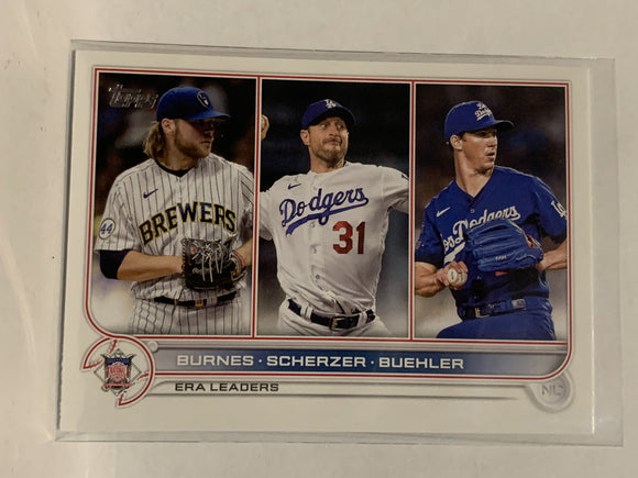 #204 Burnes Scherzer Buehler ERA Leaders 2022 Topps Series 1 Baseball Card MLB