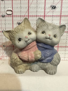 Kittens Cats in Sweaters Hugging Holding Hands Figurine Ornament