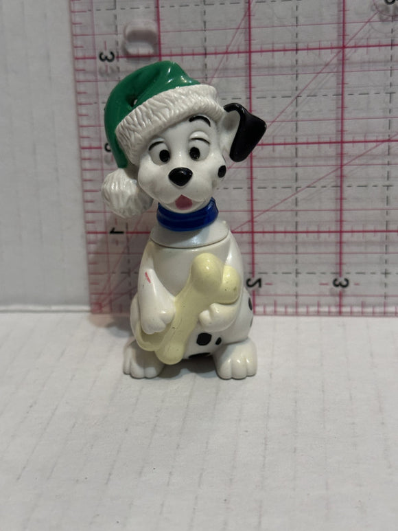 Puppy Wearing a Green Santa Hat Holding a Bone 101 Dalmation Disney Mcdonalds Toy Character