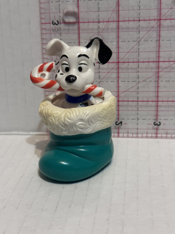 Puppy Playing in a Green Christmas Stocking Red Candy Cane 101 Dalmation Disney Mcdonalds Toy Character