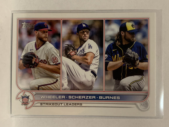 #127 Wheeler Scherzer Burnes Strikeout Leaders 2022 Topps Series One Baseball Card MLB