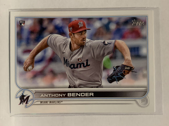 #160 Anthony Bender Rookie Miami Marlins 2022 Topps Series One Baseball Card MLB