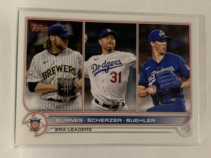 #204 Burnes Scherzer Buehler Era Leaders 2022 Topps Series One Baseball Card MLB