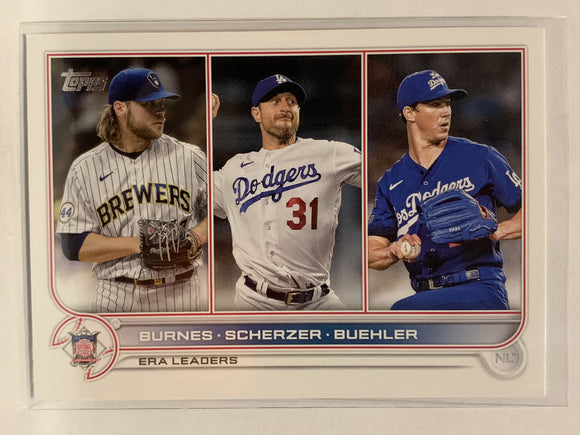 #204 Burnes Scherzer Buehler Era Leaders 2022 Topps Series One Baseball Card MLB