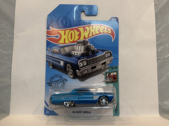 Blue '64 Chevy Impala Tooned 2018 Hot Wheels Long Card New Diecast Cars AA