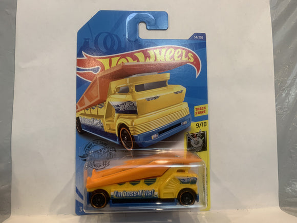 Yellow Emboss This The Embosser Experimotors 2018 Hot Wheels Long Card New Diecast Cars AB