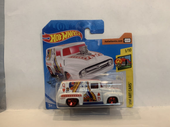 White Queen of Hearts '56 Ford F-100 HW Art Cars 2018 Hot Wheels Short Card New Diecast Cars AB