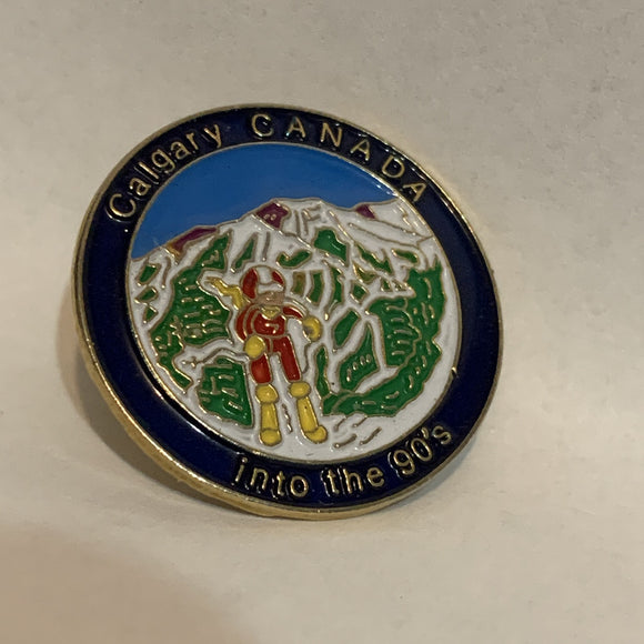 Calgary Canada into the 90's Alberta Skiing Lapel Hat Pin