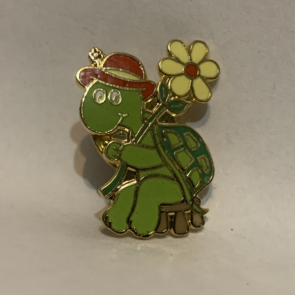 Turtle Holding a Flower Cartoon Lapel Hat Pin