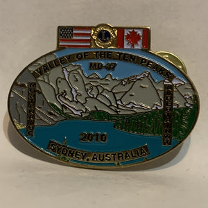 Lions Club Valley of the Ten Peaks Sydney Australia USA Canada Flags 2010 Lapel Hat Pin