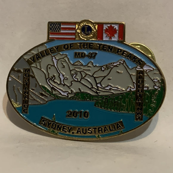 Lions Club Valley of the Ten Peaks Sydney Australia USA Canada Flags 2010 Lapel Hat Pin