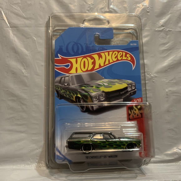 Black '70 Chevelle SS Wagon HW Flames 3/10 Hot Wheels Diecast New B1