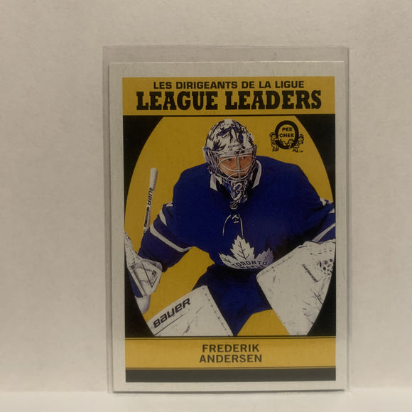 #598 Frederik Andersen Toronto Maple Leafs League Leaders 2018-19 O-Pee-Chee Hockey Card JM