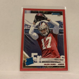 #341 Jalen Hurd San Francisco 49ers Rated Rookie Press Proof 2019 Donruss Football Card AN