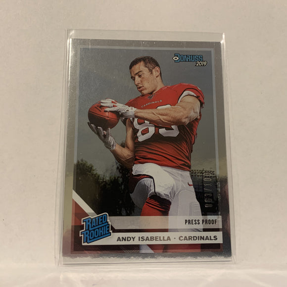 #326 Andy Isabella Arizona Cardinals 63/100 Silver Press Proof Rated Rookie 2019 Donruss Football Card AV