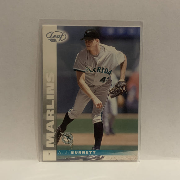 #25 A.J. Burnett Florida Marlins 2002 Donruss Leaf Baseball Card HK