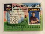 #209 John Kruk Philadelphia Phillies 1992 Topps Stadium Club Baseball Card