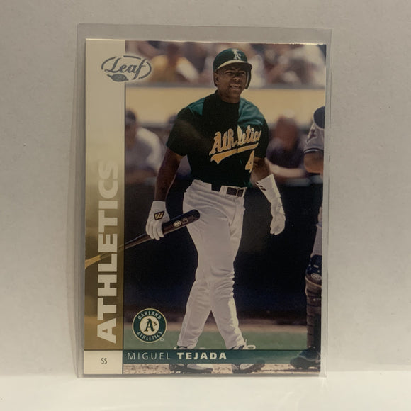 #37 Miguel Tejada Oakland Athletics 2002 Donruss Leaf Baseball Card HL